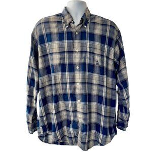 Nautica Blue & White Plaid Long Sleeve Cotton Flannel Shirt Large